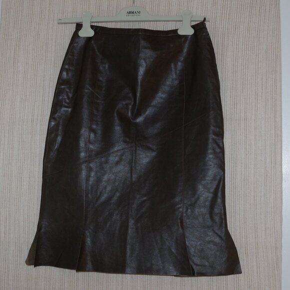 CLAN Green Brown LeatherMidi Skirt Size:38